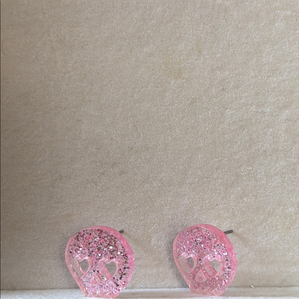 Pink Glitter Skull Earrings
